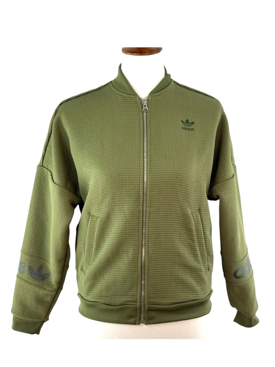 adidas Jackets & Blazers - Adidas Olive Green "Three Stripe" Print Bomber Jacket